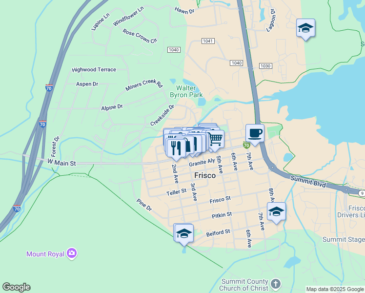map of restaurants, bars, coffee shops, grocery stores, and more near 101 3rd Avenue in Frisco