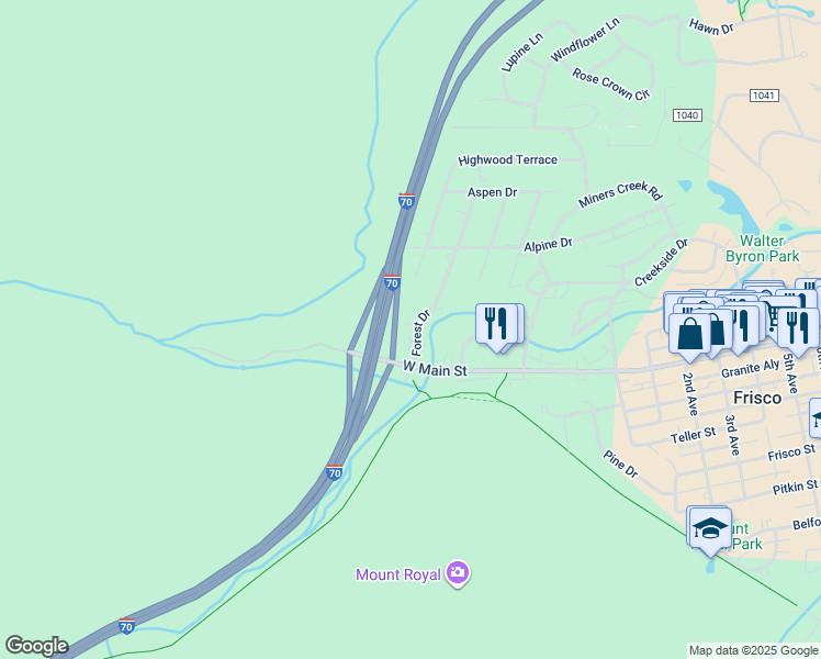 map of restaurants, bars, coffee shops, grocery stores, and more near 601 West Main Street in Frisco