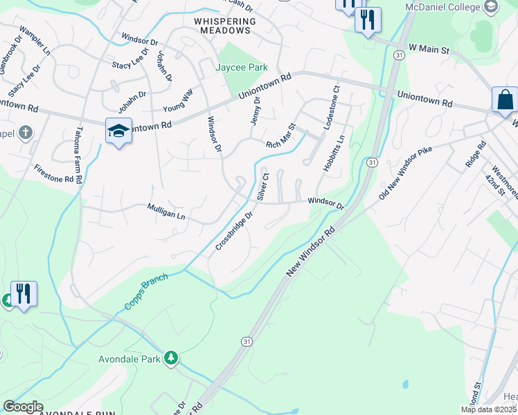 map of restaurants, bars, coffee shops, grocery stores, and more near 507 Crossbridge Drive in Westminster