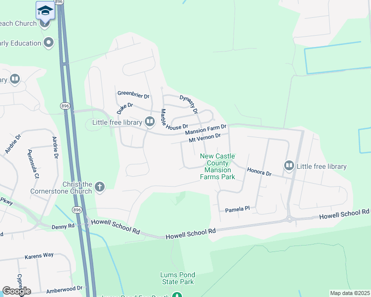 map of restaurants, bars, coffee shops, grocery stores, and more near 32 Monticello Drive in Bear
