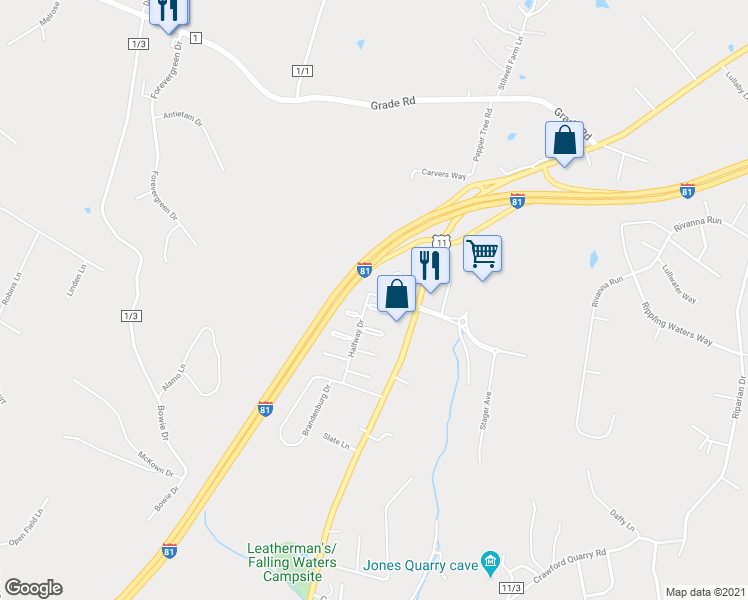 map of restaurants, bars, coffee shops, grocery stores, and more near 14 Corporate Boulevard in Falling Waters