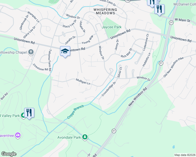map of restaurants, bars, coffee shops, grocery stores, and more near 111 Sienna Drive in Westminster
