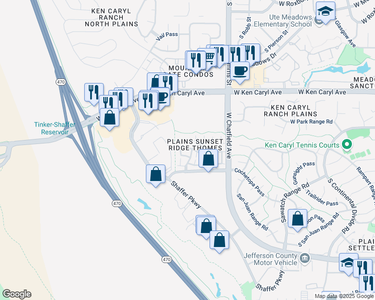 map of restaurants, bars, coffee shops, grocery stores, and more near 11813 West Elk Head Range Road in Littleton