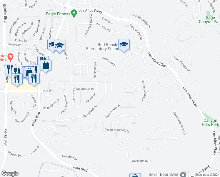 map of restaurants, bars, coffee shops, grocery stores, and more near 4717 Sirach Court in Sparks