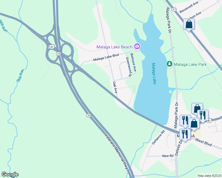 map of restaurants, bars, coffee shops, grocery stores, and more near 63 Oak Avenue in Franklin