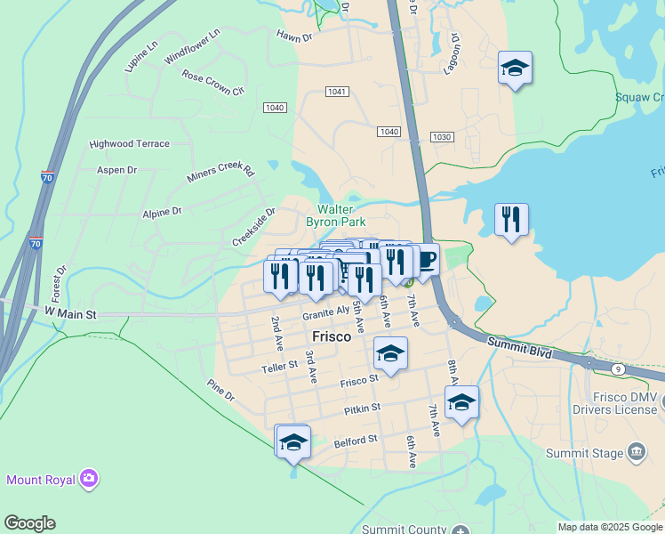 map of restaurants, bars, coffee shops, grocery stores, and more near 196 4th Avenue in Frisco