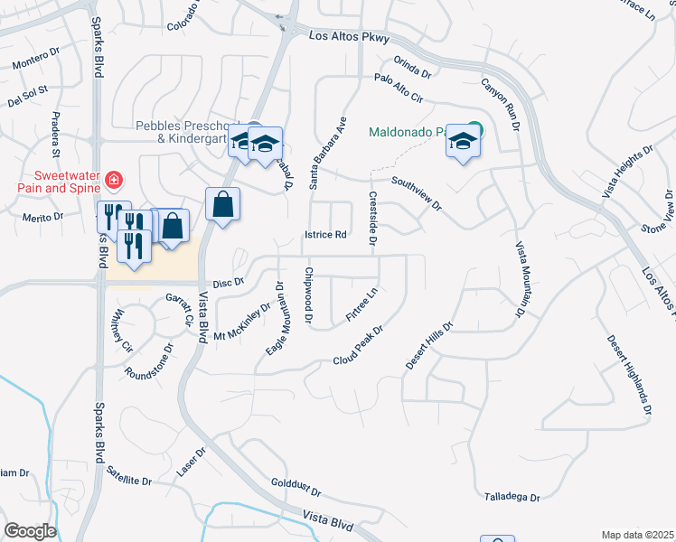 map of restaurants, bars, coffee shops, grocery stores, and more near 1511 Disc Drive in Sparks