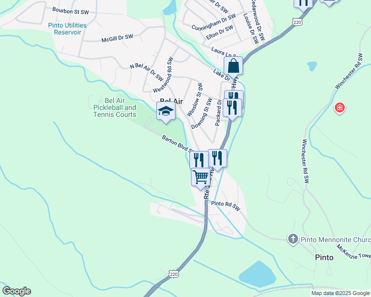 map of restaurants, bars, coffee shops, grocery stores, and more near 14401 Barton Boulevard Southwest in Cumberland