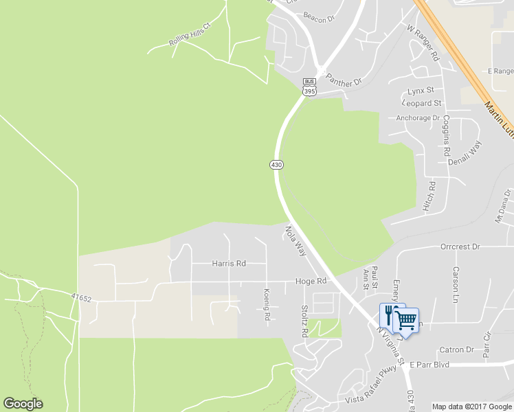 map of restaurants, bars, coffee shops, grocery stores, and more near 5445 North Virginia Street in Reno