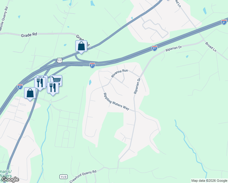 map of restaurants, bars, coffee shops, grocery stores, and more near 98 Lullwater Way in Falling Waters
