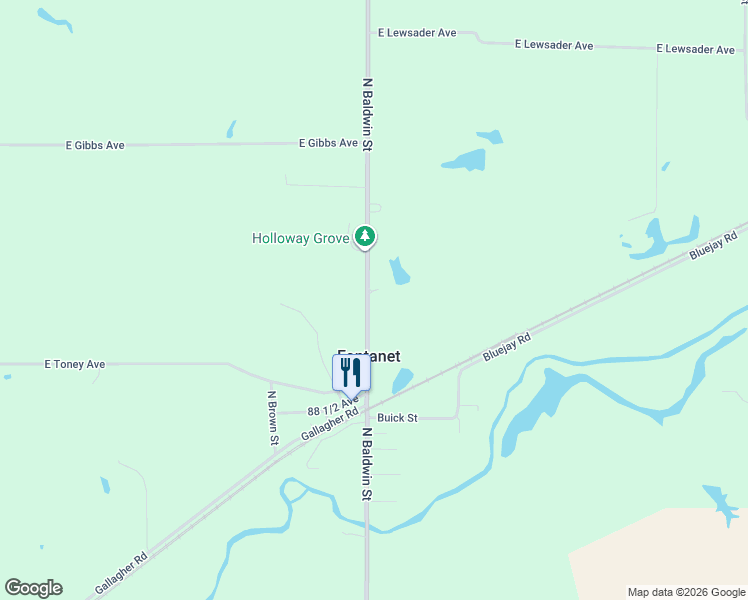 map of restaurants, bars, coffee shops, grocery stores, and more near 9173 North Baldwin Street in Fontanet