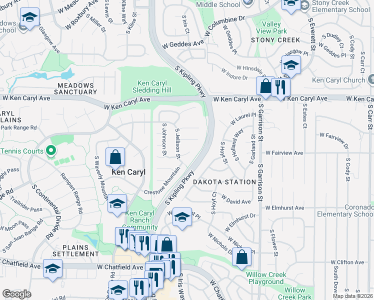 map of restaurants, bars, coffee shops, grocery stores, and more near 9748 West Nova Avenue in Littleton