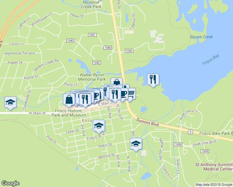 map of restaurants, bars, coffee shops, grocery stores, and more near 120 7th Avenue in Frisco