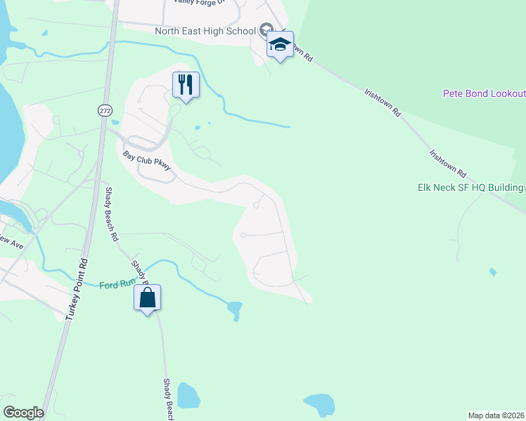 map of restaurants, bars, coffee shops, grocery stores, and more near 12 Chip Shot Court in North East
