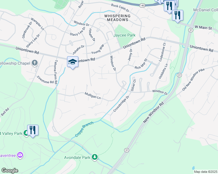 map of restaurants, bars, coffee shops, grocery stores, and more near 41 WTTR Lane in Westminster