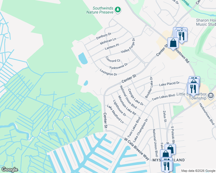 map of restaurants, bars, coffee shops, grocery stores, and more near 975 Center Street in Little Egg Harbor Township