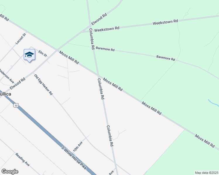 map of restaurants, bars, coffee shops, grocery stores, and more near 725 Columbia Road in Egg Harbor City