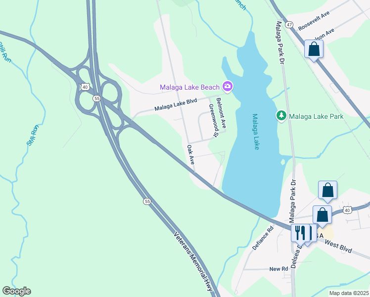 map of restaurants, bars, coffee shops, grocery stores, and more near 63 Oak Avenue in Franklin