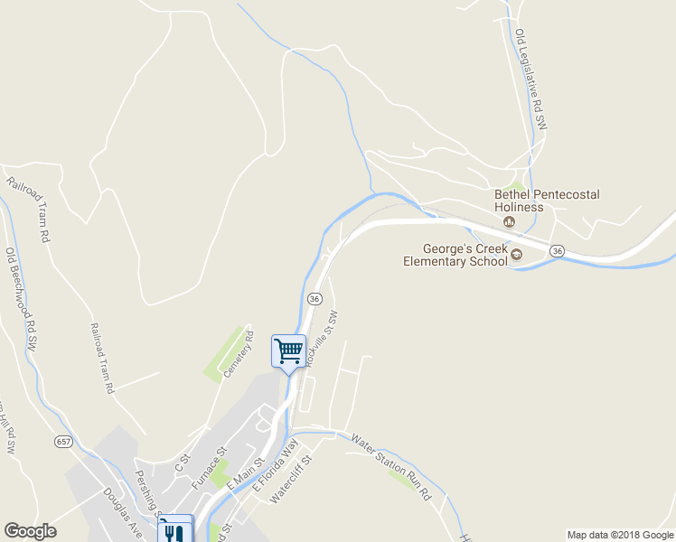 map of restaurants, bars, coffee shops, grocery stores, and more near 15710 Rockville Street Southwest in Lonaconing