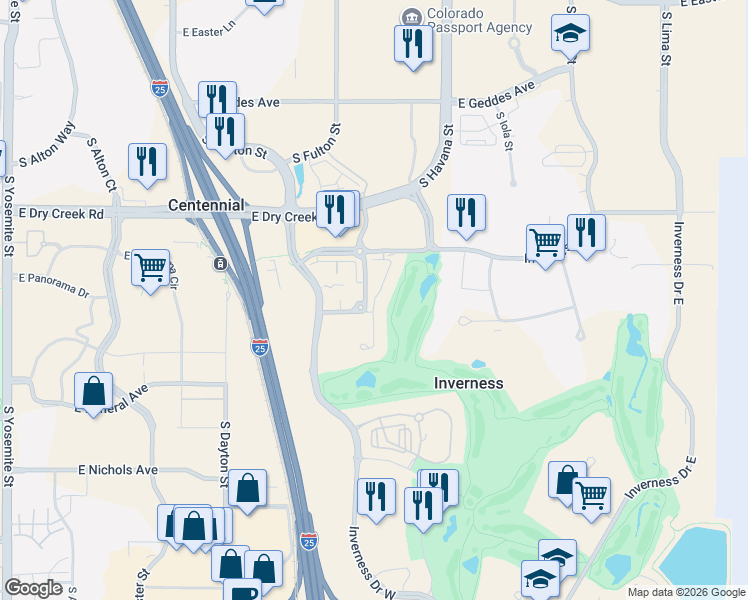 map of restaurants, bars, coffee shops, grocery stores, and more near Vallagio Lane in Inverness
