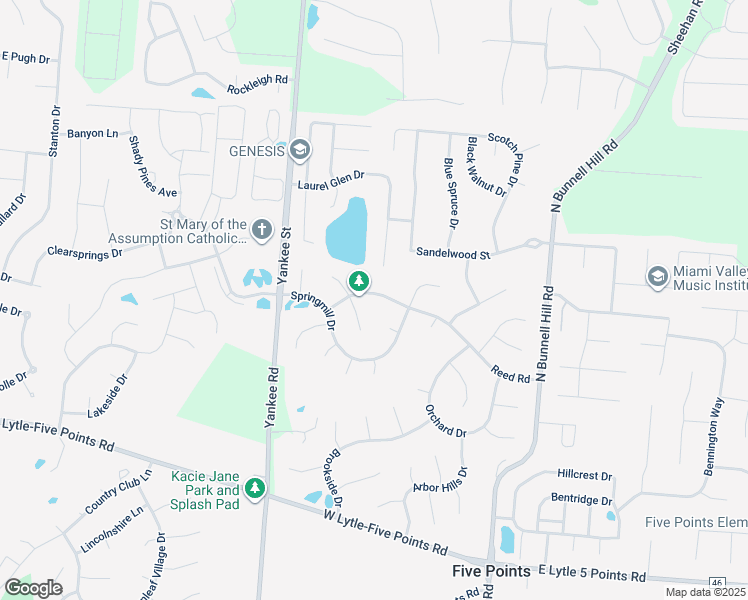 map of restaurants, bars, coffee shops, grocery stores, and more near 645 Reed Road in Springboro