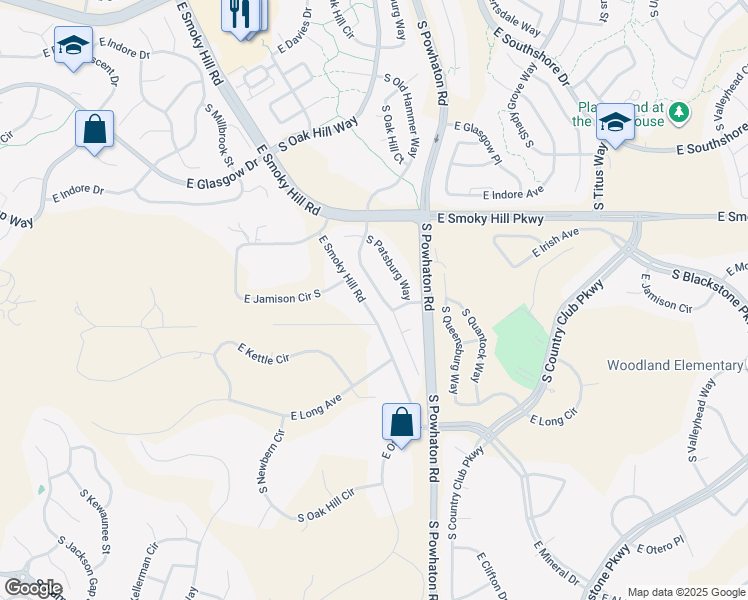 map of restaurants, bars, coffee shops, grocery stores, and more near 7679 South Old Hammer Way in Aurora