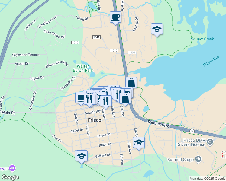 map of restaurants, bars, coffee shops, grocery stores, and more near 601 Galena Street in Dillon