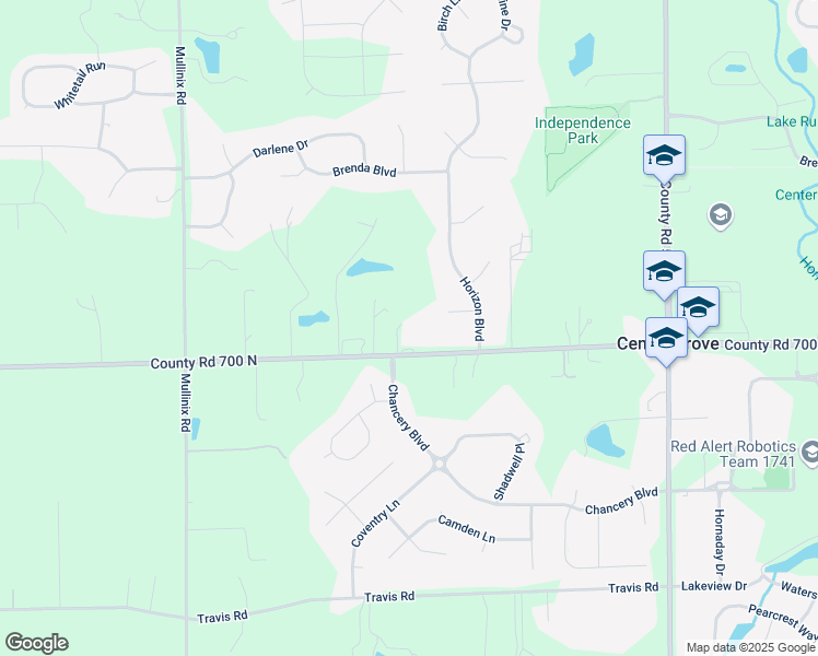 map of restaurants, bars, coffee shops, grocery stores, and more near 5404 County Road 700 North in Greenwood