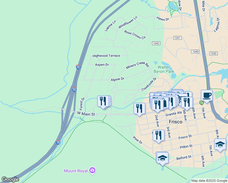 map of restaurants, bars, coffee shops, grocery stores, and more near 2 Creekside Drive in Frisco