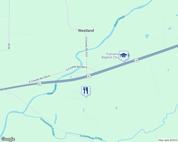 map of restaurants, bars, coffee shops, grocery stores, and more near 5392-5758 S County Road 25 E in Cloverdale