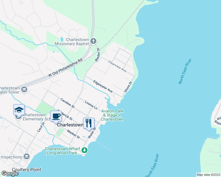 map of restaurants, bars, coffee shops, grocery stores, and more near 22 Edgewater Avenue in North East