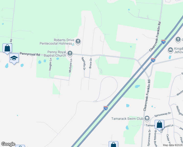 map of restaurants, bars, coffee shops, grocery stores, and more near 9300 Bruce Drive in Franklin