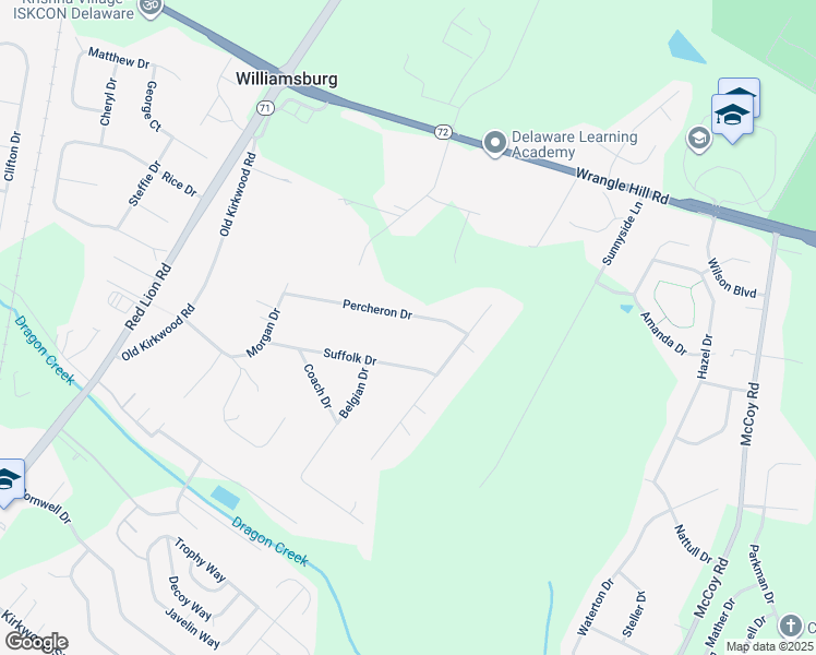 map of restaurants, bars, coffee shops, grocery stores, and more near 818 Percheron Drive in Bear