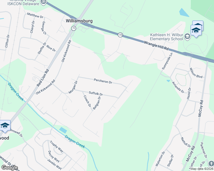 map of restaurants, bars, coffee shops, grocery stores, and more near 818 Percheron Drive in Bear