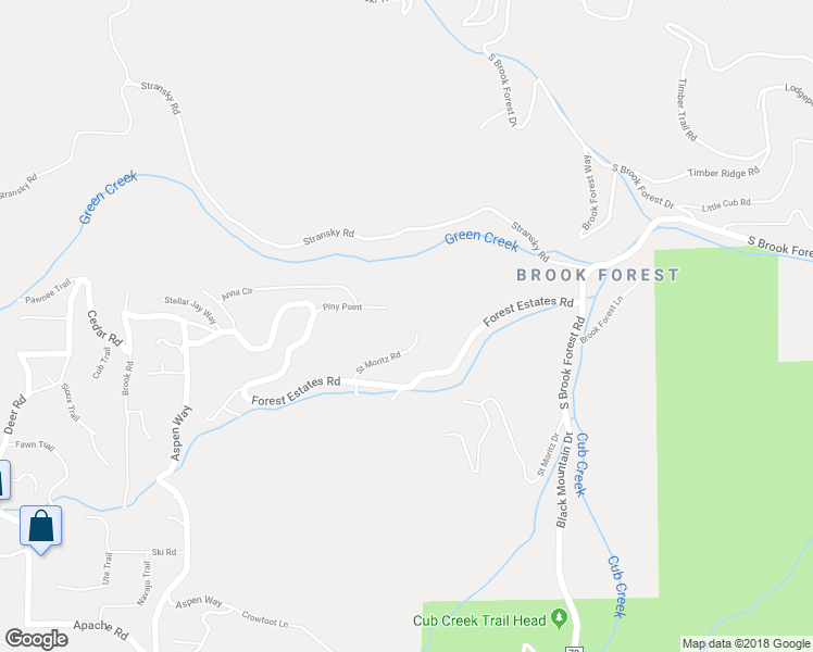 map of restaurants, bars, coffee shops, grocery stores, and more near 7603 Saint Moritz Road in Evergreen