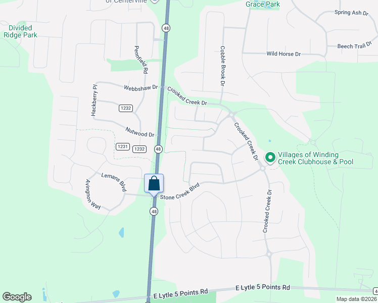 map of restaurants, bars, coffee shops, grocery stores, and more near 1564 Cedar Creek Drive in Centerville