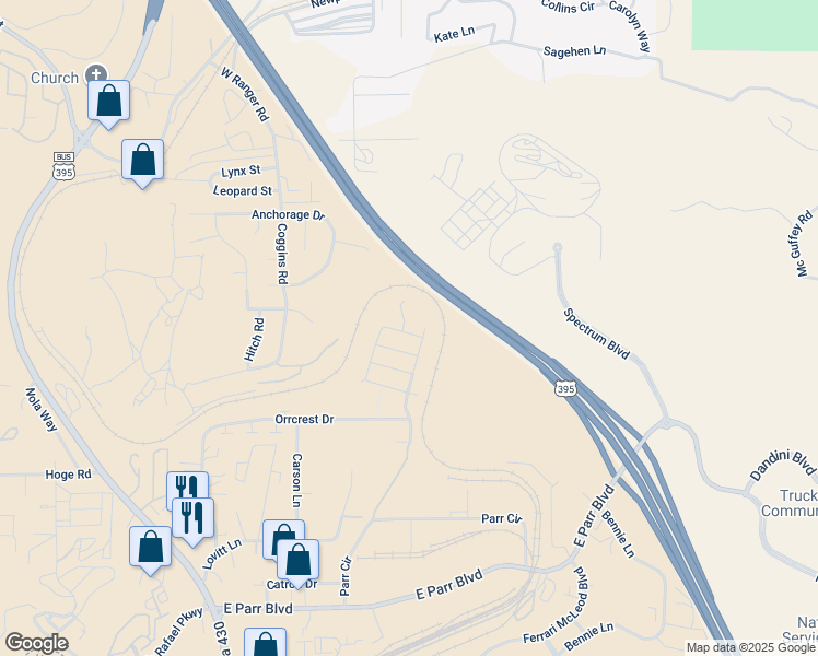 map of restaurants, bars, coffee shops, grocery stores, and more near 655 Ruby Creek Lane in Reno