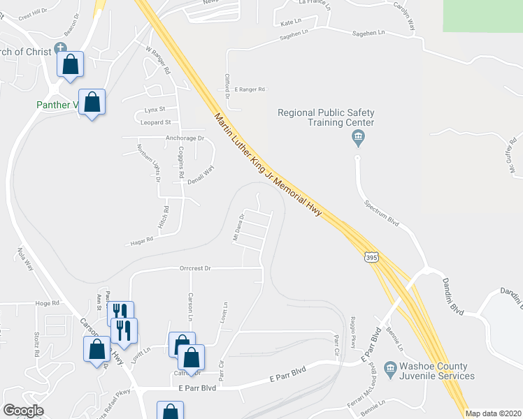 map of restaurants, bars, coffee shops, grocery stores, and more near 655 Ruby Creek Lane in Reno