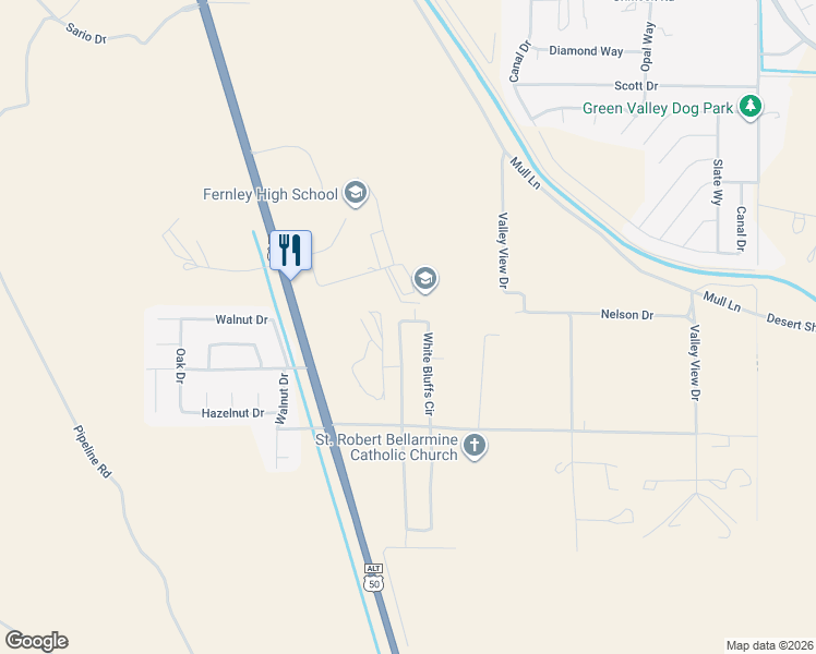 map of restaurants, bars, coffee shops, grocery stores, and more near 1347 White Bluffs Circle in Fernley