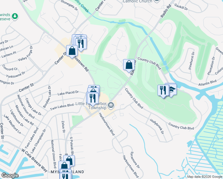 map of restaurants, bars, coffee shops, grocery stores, and more near 61 Townhouse Lane in Ocean County