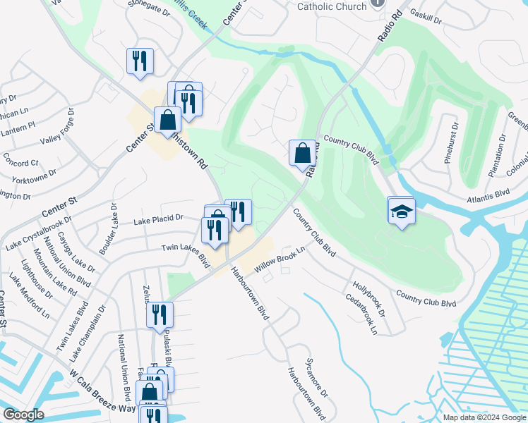 map of restaurants, bars, coffee shops, grocery stores, and more near 96 Pin Oak Lane in Ocean County