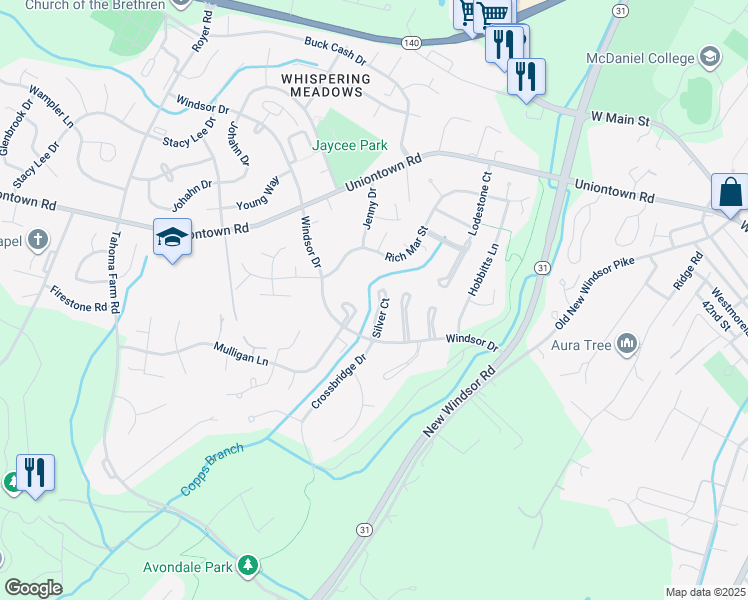 map of restaurants, bars, coffee shops, grocery stores, and more near 458 Silver Court in Westminster
