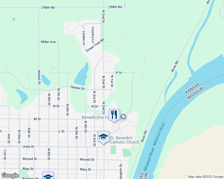 map of restaurants, bars, coffee shops, grocery stores, and more near Valley View Drive in Atchison
