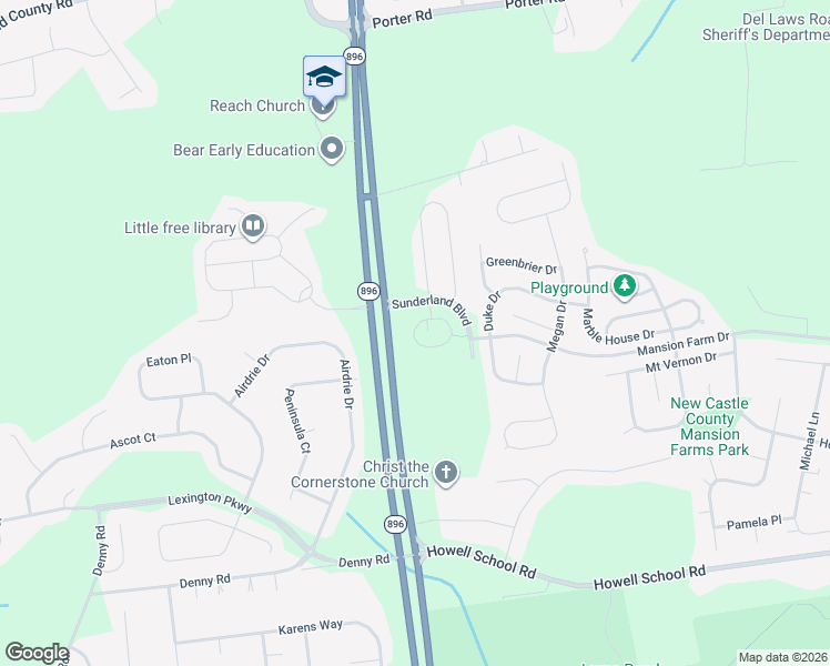 map of restaurants, bars, coffee shops, grocery stores, and more near 341 Appleford Circle in Bear