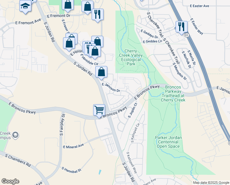 map of restaurants, bars, coffee shops, grocery stores, and more near 7 South Jasper Court in Englewood