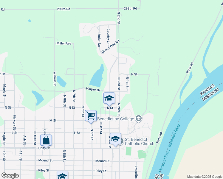 map of restaurants, bars, coffee shops, grocery stores, and more near 1400 North 3rd Street in Atchison
