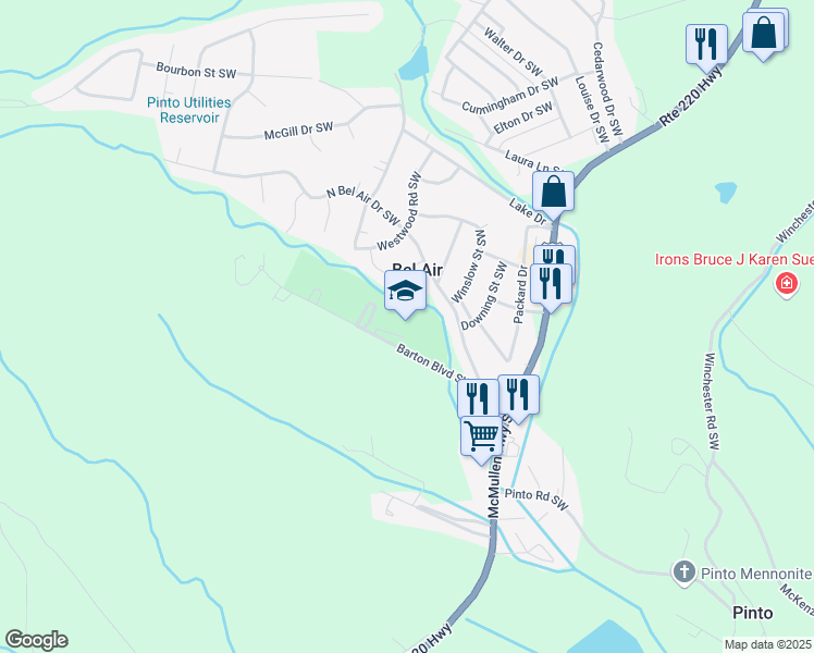 map of restaurants, bars, coffee shops, grocery stores, and more near 14401 Barton Boulevard Southwest in Cumberland