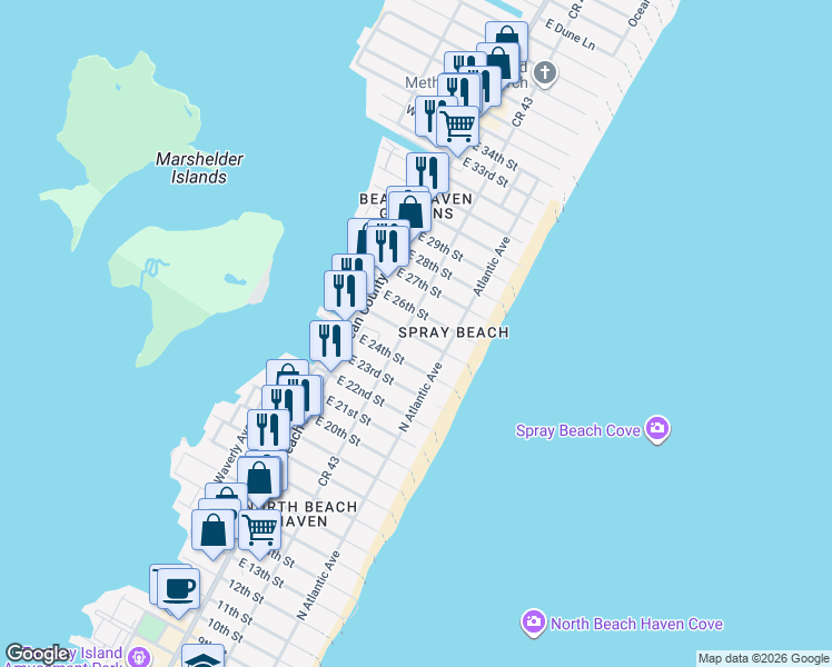 map of restaurants, bars, coffee shops, grocery stores, and more near 2508 Beach Avenue in Long Beach