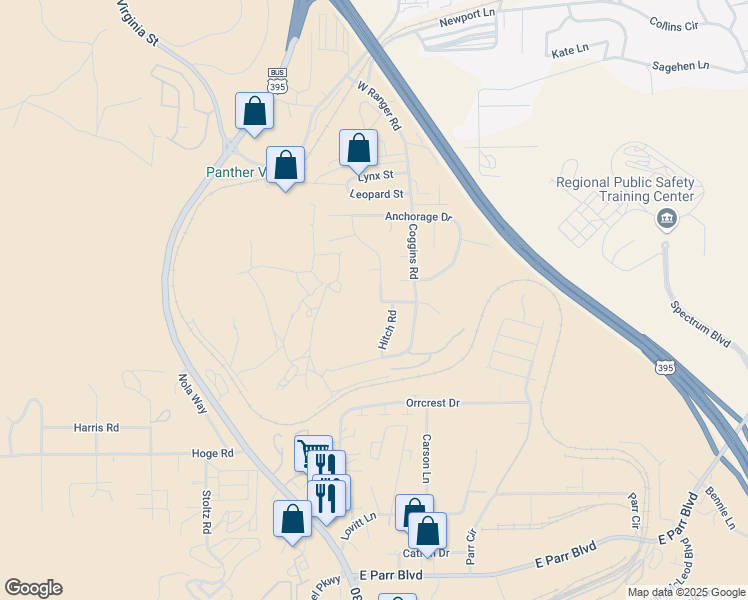 map of restaurants, bars, coffee shops, grocery stores, and more near 5125 Northern Lights Drive in Reno