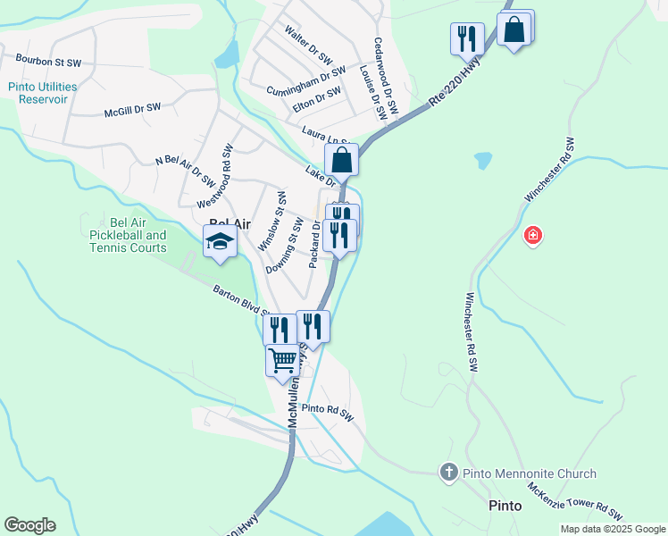 map of restaurants, bars, coffee shops, grocery stores, and more near 15808 McMullen Highway Southwest in Cumberland